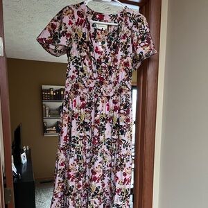 ANTHROPOLOGIE Somerset Collection Floral Smocked Maxi Dress Pink Rose Size S NWT